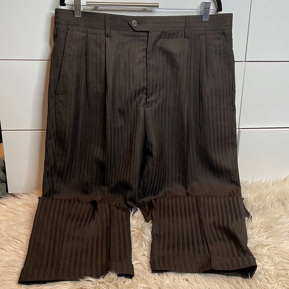 Mens pleated pinstripe full length formal pants